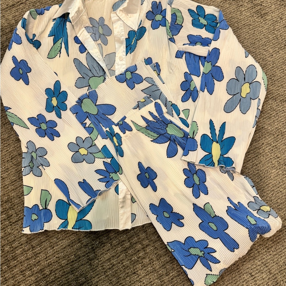 Floral Blue and White Pant Set